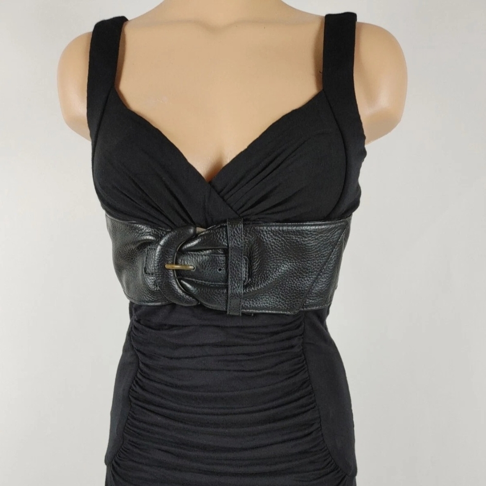 BEAUTIFUL Sky Black XS Top with Leather Belt Detail